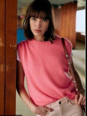 NWT Sezane Samuel Rose Bonbon baby alpaca/merino wool sweater/vest/pulover Sz S